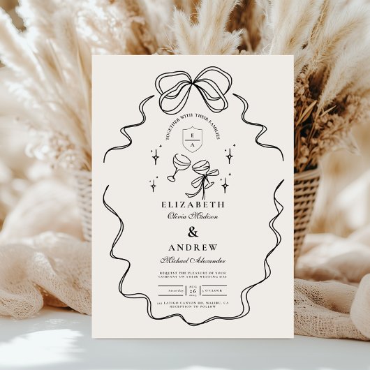 Doodle Champagne Whimsy Boog Huwelijk Kaart