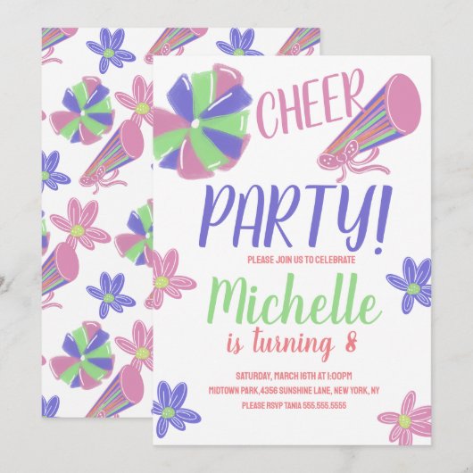 Doodle Cheer Feest Cheerleading Verjaardag Kaart (Voorkant / Achterkant)