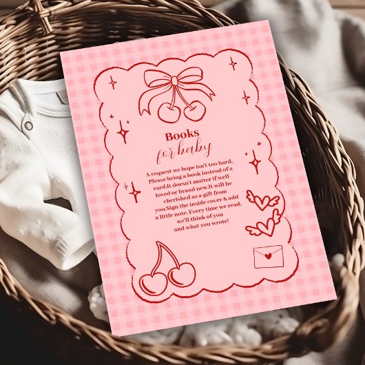 Doodle Cherry Bow Baby shower Boeken voor Baby Informatiekaartje