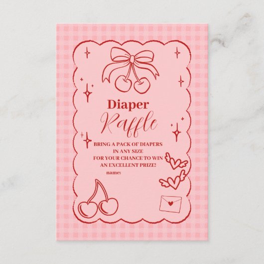 Doodle Cherry Bow Baby shower Diapper Raffle Informatiekaartje (Voorkant)