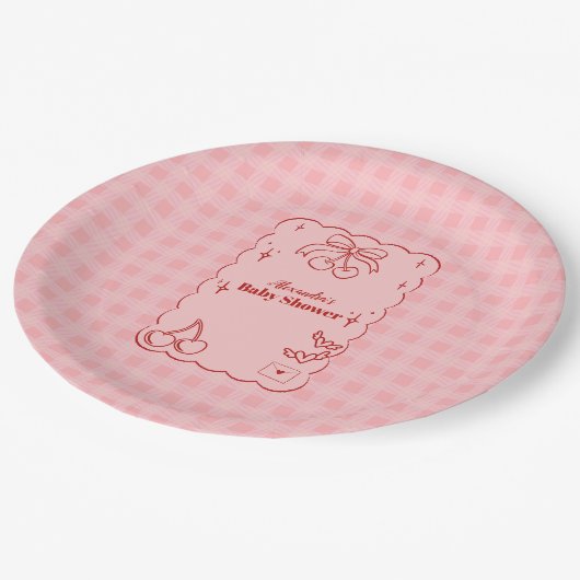 Doodle Cherry Bow Baby shower Papieren Bordje (Gekanteld)
