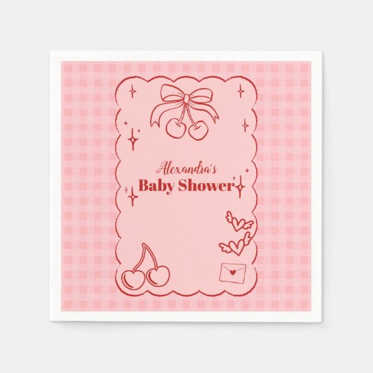 Doodle Cherry Bow Baby shower Servet (Voorkant)