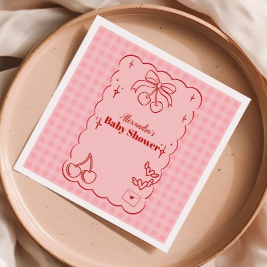 Doodle Cherry Bow Baby shower Servet