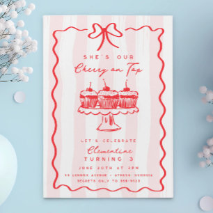 Doodle Cherry Cupcake Pink Bow Verjaardagsfeestje Kaart