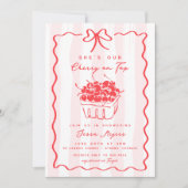 Doodle Cherry op Top Pink Bow Baby Girl Shower Kaart (Voorkant)