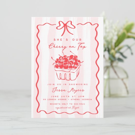 Doodle Cherry op Top Pink Bow Baby Girl Shower Kaart (Staand voorkant)