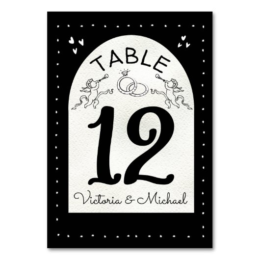 Doodle Cherub funky Bruiloft tafel nummer kaarten (Voorkant)