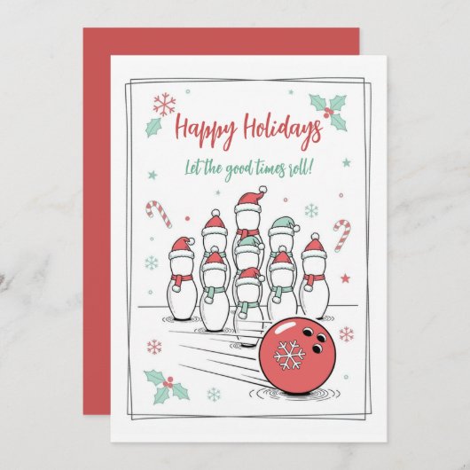 Doodle Christmas Bowling Holiday Greeting Cards Feestdagenkaart (Voorkant / Achterkant)