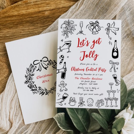 Doodle Christmas Cocktail Party Uitnodiging Eigenz