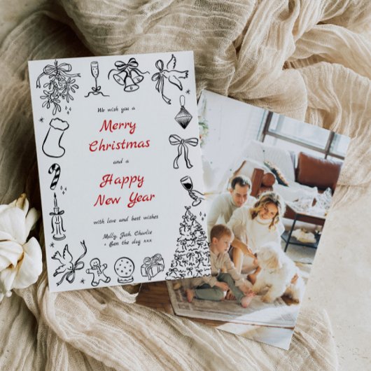 Doodle Christmas Kaart Foto Hand getekend Holiday 