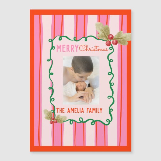  Doodle Christmas Pink Red Border Photo Holiday  (Voorkant)