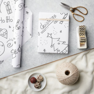 Doodle Christmas Sneeuwman omtrek Kinder kleuren Cadeaupapier
