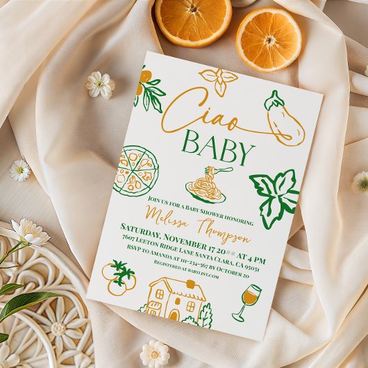 Doodle Ciao Baby Pasta & Pizza Italian Baby Shower Kaart