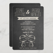 Doodle Couple op Blackboard Gay Wedding Invitation Kaart (Voorkant / Achterkant)