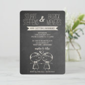 Doodle Couple op Blackboard Gay Wedding Invitation Kaart (Staand voorkant)