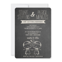 Doodle Couple op Blackboard Gay Wedding Invitation