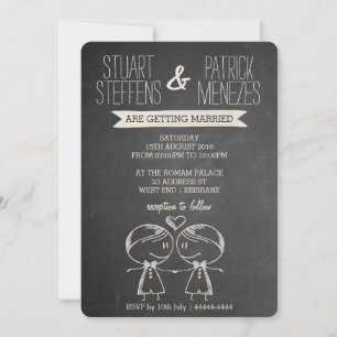 Doodle Couple op Blackboard Gay Wedding Invitation Kaart