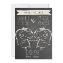 Doodle Couple op Blackboard Lesbian Save the Date