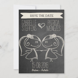 Doodle Couple op Blackboard Lesbian Save the Date