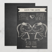 Doodle Couple op Blackboard Lesbian Save the Date (Voorkant / Achterkant)