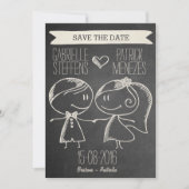 Doodle Couple op Blackboard Save the Date (Voorkant)