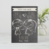 Doodle Couple op Blackboard Save the Date (Staand voorkant)