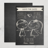 Doodle Couple op Blackboard Save the Date (Voorkant / Achterkant)