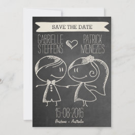 Doodle Couple op Blackboard Save the Date