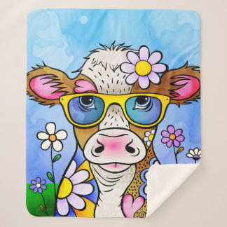 Doodle Cow Portrait Sherpa Deken