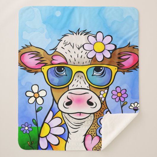 Doodle Cow Portrait Sherpa Deken (Voorkant)