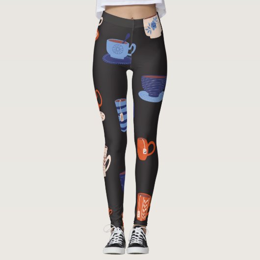  Doodle Cups Naadloze Achtergrond Leggings (Voorkant)