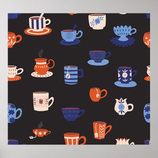  Doodle Cups Naadloze Achtergrond Poster (Voorkant)