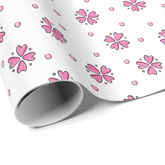 Doodle Daisies en Stippen Cadeaupapier (Rol Hoek)