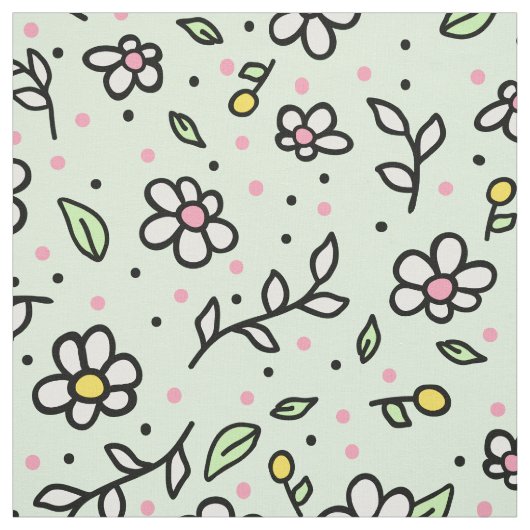  Doodle Daisy Flowers Schattige Girly Pattern Stof (Swatch)