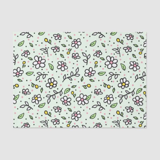 Doodle Daisy Flowers Schattige Girly Pattern Tissuepapier (Voorkant)