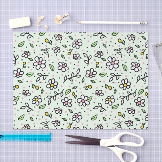 Doodle Daisy Flowers Schattige Girly Pattern Tissuepapier (Craft)