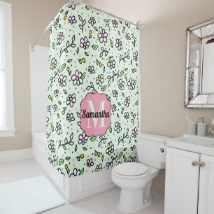 Doodle Daisy Flowers Schattige Patroon Monogram Douchegordijn