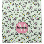  Doodle Daisy Flowers Schattige Patroon Monogram Douchegordijn (Voorkant)