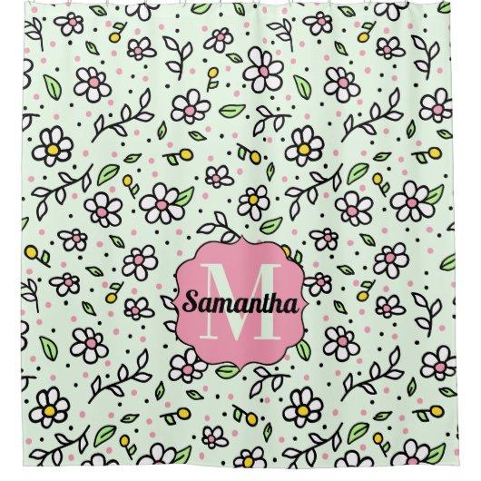  Doodle Daisy Flowers Schattige Patroon Monogram Douchegordijn (Voorkant)