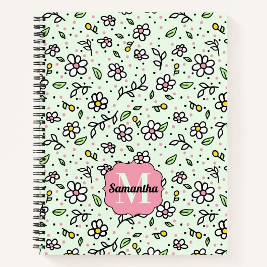  Doodle Daisy Flowers Schattige Patroon Monogram Notitieboek (Voorkant)