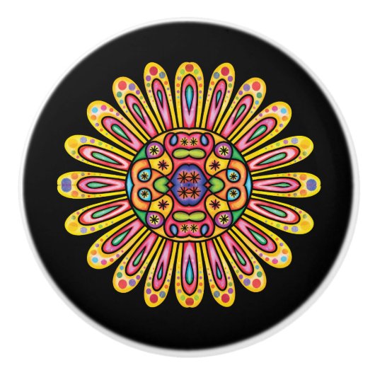  Doodle Daisy Mandela Keramische Knop (Voorkant)