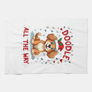 Doodle de hele weg leuke Goldendoodle kerstman hoe Theedoek
