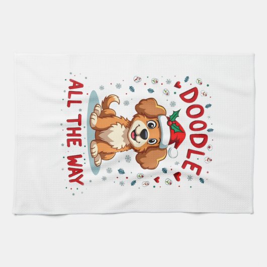 Doodle de hele weg leuke Goldendoodle kerstman hoe Theedoek (Horizontaal)