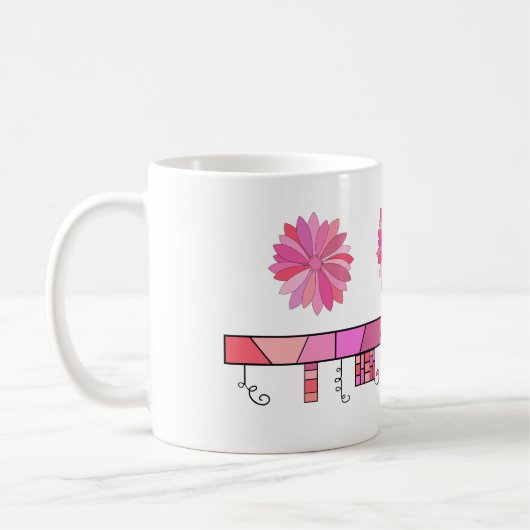Doodle Design in Shades van Roze met Bloemen Koffiemok (Links)