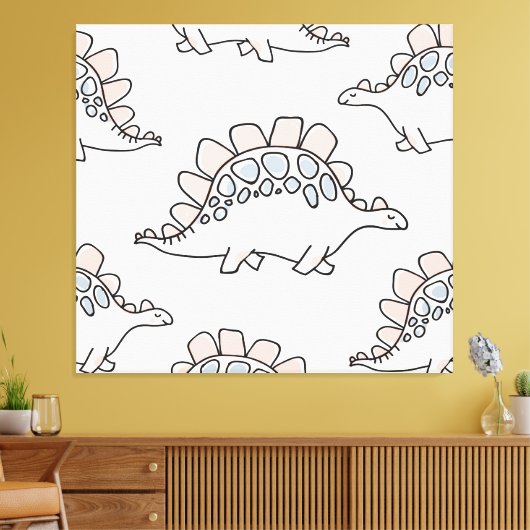 Doodle Dinosaurs: Hand getrokken plezier. Canvas Afdruk (Insitu (Woonkamer))