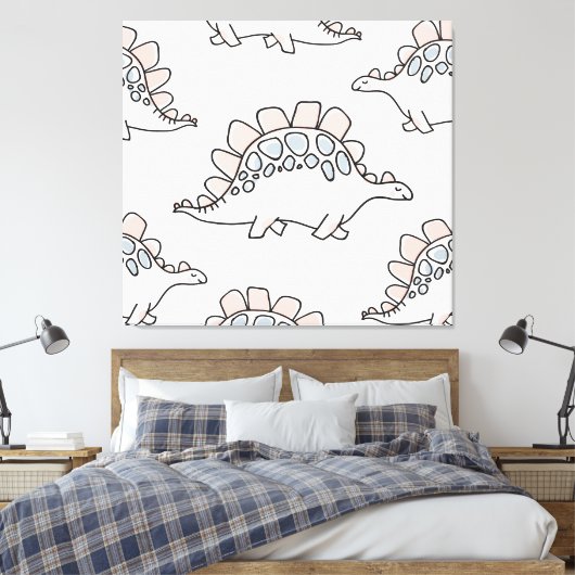 Doodle Dinosaurs: Hand getrokken plezier. Canvas Afdruk (Insitu (Slaapkamer))