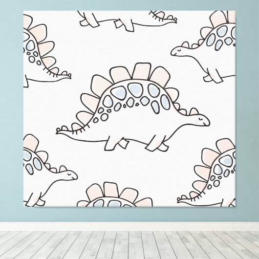 Doodle Dinosaurs: Hand getrokken plezier. Canvas Afdruk (Insitu (Houten vloer))