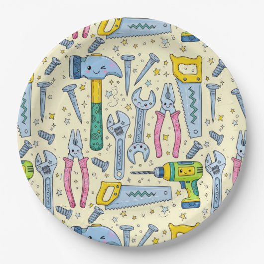 Doodle DIY Tool Collection With Stars Papieren Bordje (Voorkant)