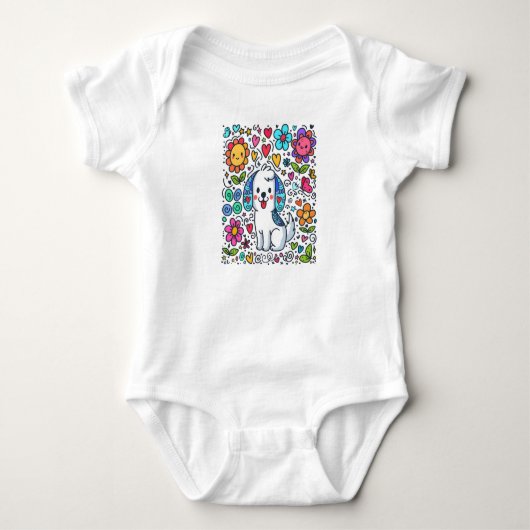Doodle Dog, Bloemen, Harten En Vlinders Romper (Voorkant)