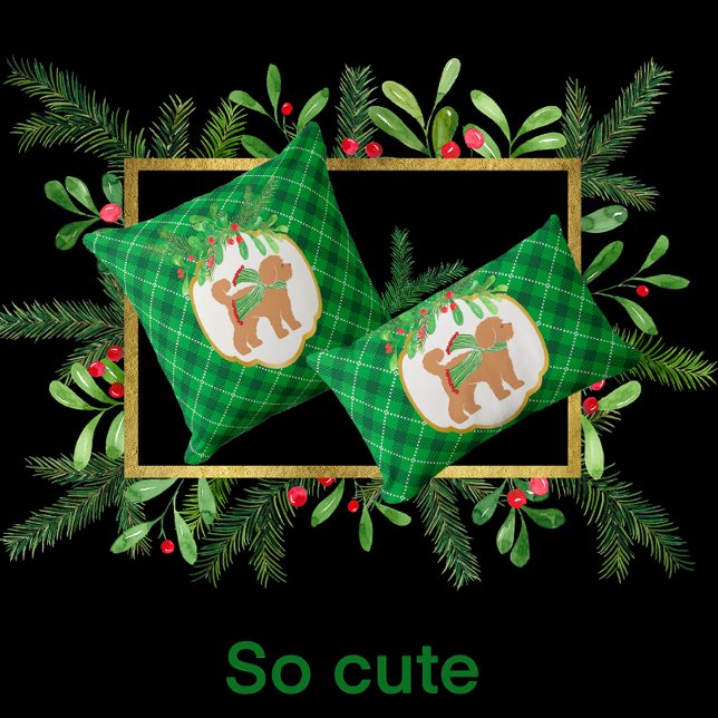 Doodle Dog Green Plaid Vakantie Sierkussen (Creator heeft geüpload)